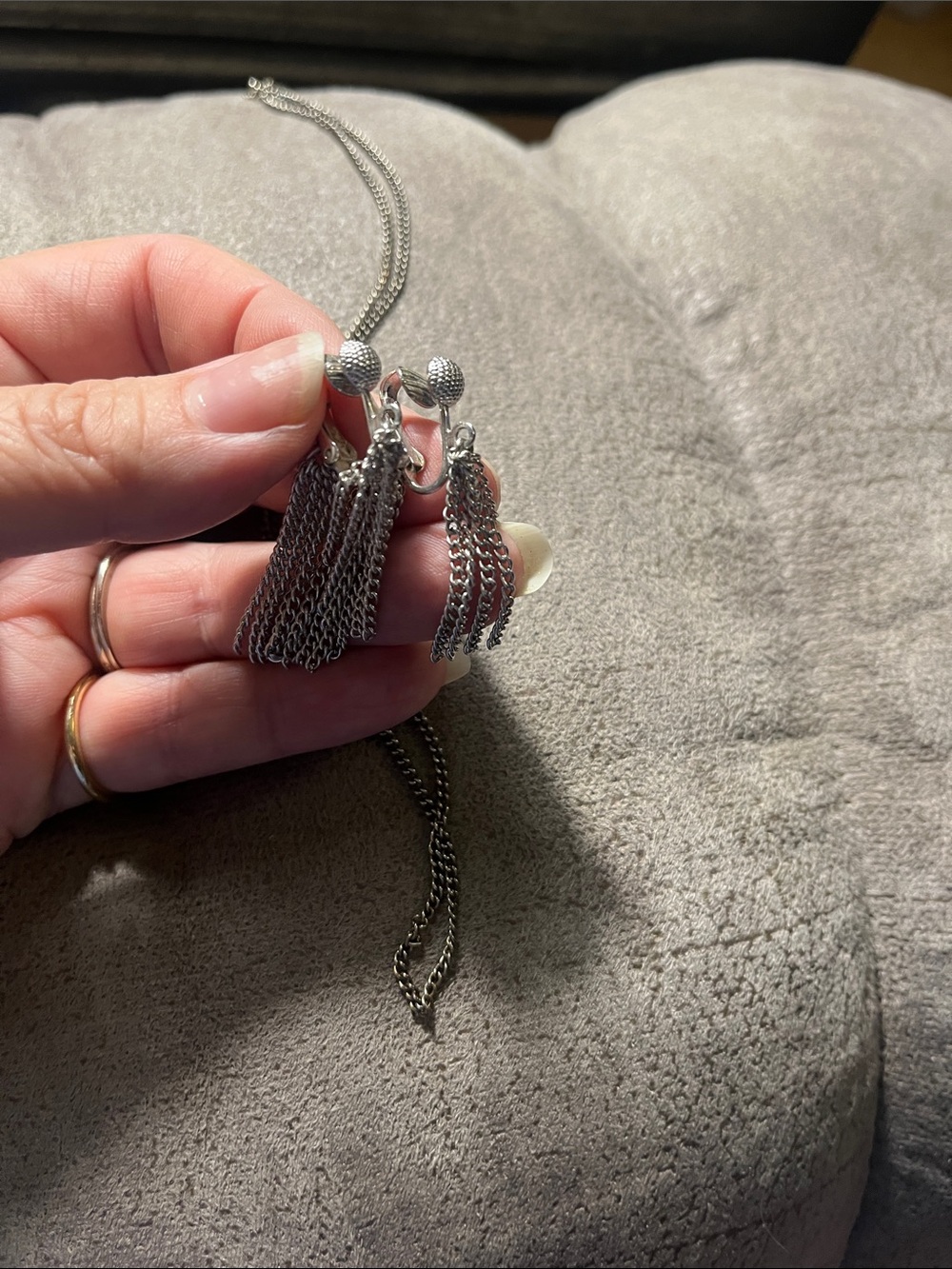 Tassel Drop Earrings clip on- Silver 1981